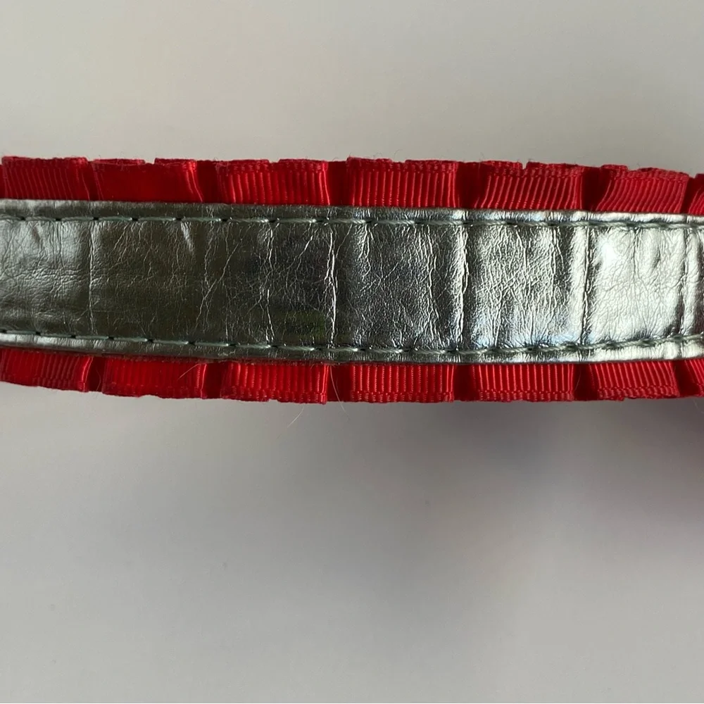 Martha Stewart Dog Collar with Bow For A 14-17” Neck Small Medium Red Silver